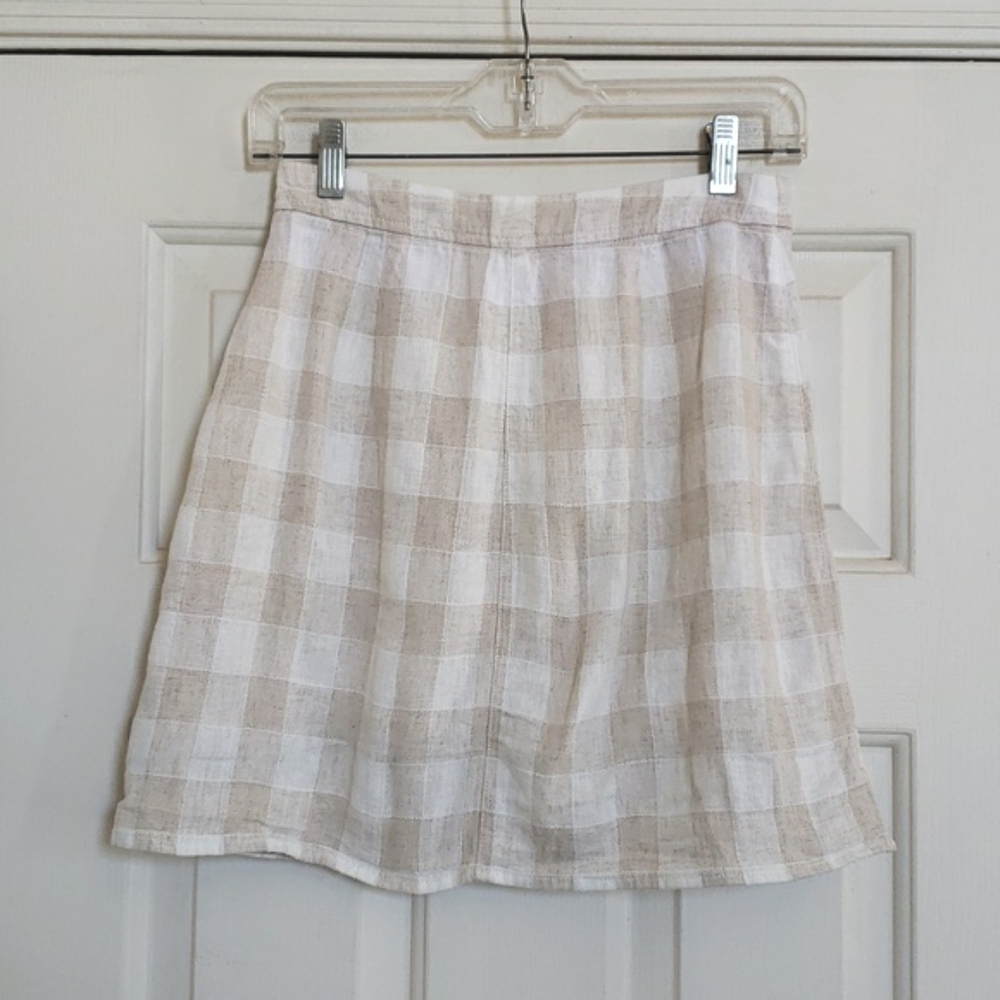 Madewell Linen Blend Tulip Hem Gingham Mini Skirt Tan White Size 0 - Picture 4 of 12